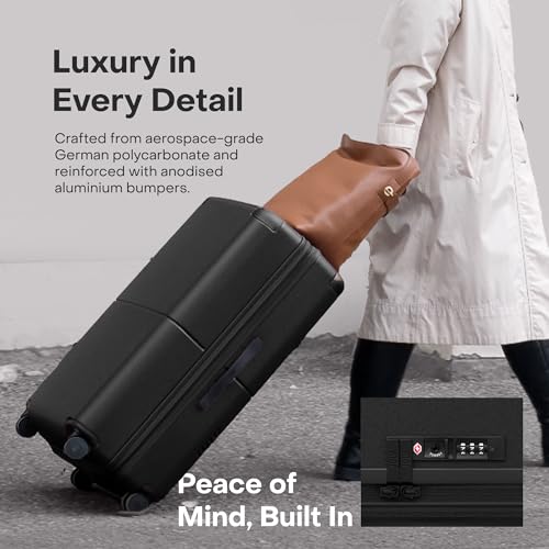 July Checked Plus Expandable - 28.75" Airline Approved Check In Luggage with Wheels, Rolling Suitcase for Men & Women - TSA Lock, Silent Spinner Wheels, Expansion Zip, Y-Strap - Charcoal