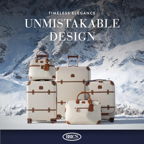 Bric's Bellagio 3.0 Spinner Trunk- Luxury Hardshell Check In Luggage with Large Wheels, Telescopic Handle, Leather Detailing - Expandable Rolling Suitcase - 30", Cream