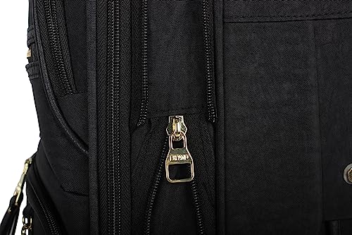 Steve Madden Designer Luggage Collection - Lightweight 24 Inch Expandable Softside Suitcase - Mid-size Rolling 4-Spinner Wheels Checked Bag (Black, 24in)