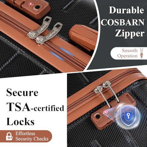 Cosbarn Luggage Sets 5 Piece Suitcases with Wheels, Suitcase Sets ABS Hard Case Luggage with TSA Lock Durable Carry-on Luggage with Spinner Wheels Travel Suitcase for Men Women