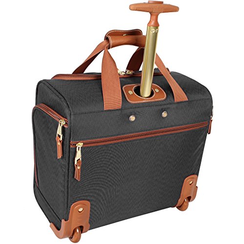 Steve Madden Designer 15 Inch Carry on Suitcase- Small Weekender Overnight Business Travel Luggage- Lightweight 2- Rolling Spinner Wheels Under Seat Bag for Women, Black, us-11, Sports