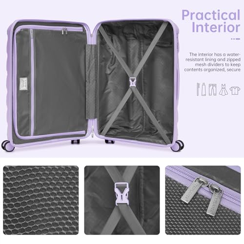 TRIPLAYER Carry On Luggage 22x14x9 Airline Approved, 22 Inch PP Hardshell Luggage Carry-on Suitcase with Spinner Wheels, Carry On Suitcase Set for Women (Lavender)