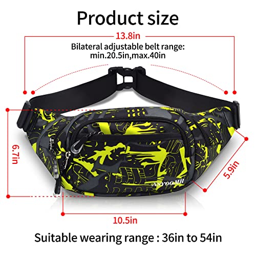 Crossbody Fanny Pack for Men, 5-Zipper Pockets Waist Bag, Belt Bag for Running Cycling Travel Walking Hiking Fishing Camping Green