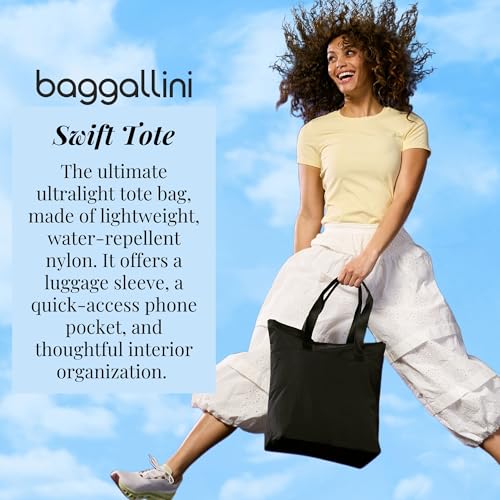 Baggallini Swift Tote Bag for Women - Lightweight 12x16" Nylon Zipped Travel Carry On Bag w/Luggage Sleeve