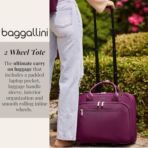Baggallini 2 Wheel Tote Luggage - Lightweight Travel Weekender Carry-On