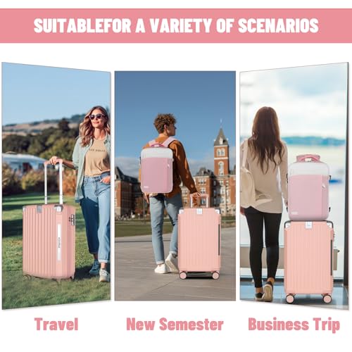 WireHot 22x14x9 Airline Approved Vintage Style Carry On Luggage with Backpack Sets for Women, ABS+PC Hardshell Small 20 inch Retro Suitcase with Protective Cover & Tag (Pink, 20in/BP/TB)