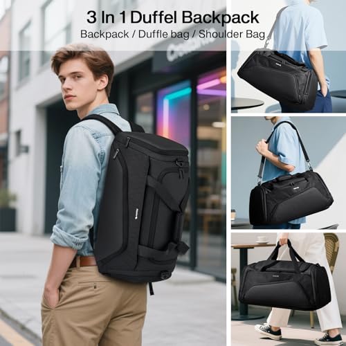Hanke Carry On Luggage Airline Approved Duffle Bag for Travel, Multifunctional 3 In 1 Travel Duffel Bags for Traveling, 44L Weekender Overnight Gym Hiking Tote Bags for Men & Women.（Black）