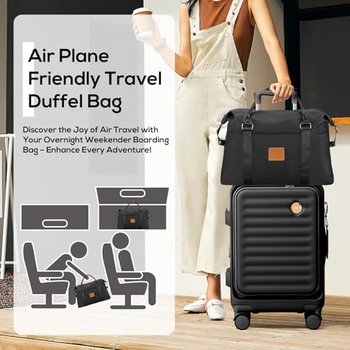 Joyway Travel Duffel Bag, Weekender Overnight Bag for Women, Sports Tote Gym Bag with Wet Pocket, Foldable Personal Item Travel Duffle Bag with Trolley Sleeve, Black