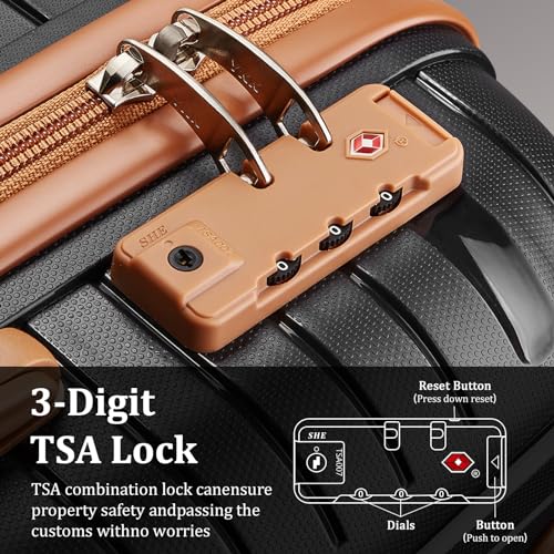 Joyway Luggage Sets 5 Piece PP Hardshell Carry on Suitcase, Travel Lightweight Carry-on with Double Spinner Wheels and TSA Lock, Black Brown