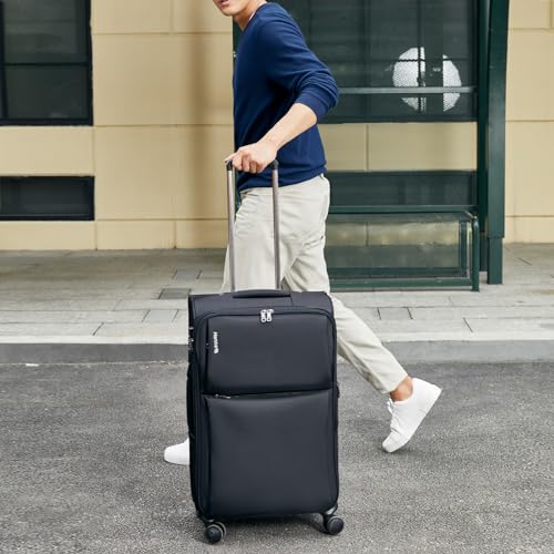 Hanke Softside Expandable 20 Inch Carry On Luggage with Wheels Airline Approved, TSA Luggage Lightweight Rolling Suitcases for Travel Carry On Bag(Black)