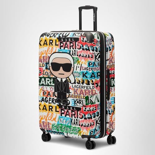 KARL LAGERFELD Paris Women's Logo Explosion Upright Hardside Suitcase, Multi, Large