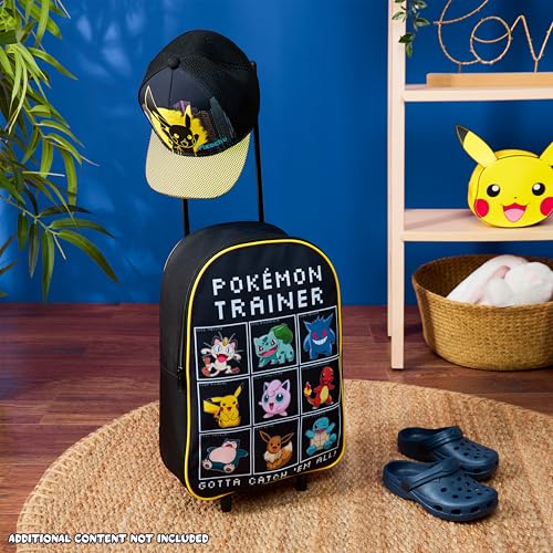 Pokemon Kids Foldable Trolley Suitcase 15”, 10.5 Litres 2 Wheels Black (S/15inch -10.5L, Black/Multi)