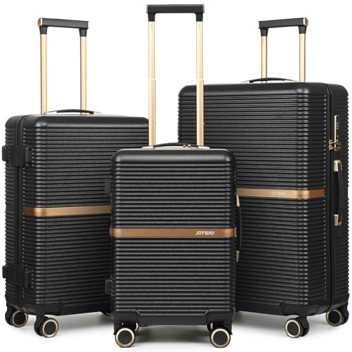 Joyway 3 Piece Luggage Set (20/24/28 Inch) – Lightweight ABS Hardshell Suitcases, Spinner Wheels, TSA Lock, Durable Travel Luggage (Black)