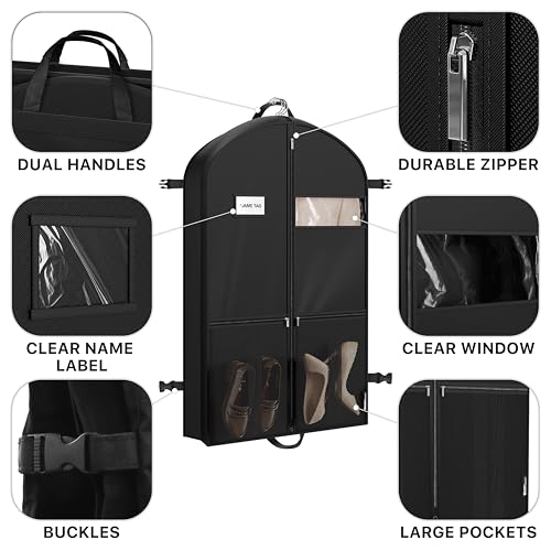 Simple Houseware 43'' Travel Garment Bag with Pockets for Suits, Dresses, Coats, Heavy Duty 300D Polyester