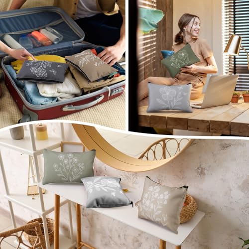 Sweetude 12 Pcs Vintage Flowers Makeup Bag Bulk Boho Gifts Portable Travel Cosmetic Bags with Zipper Retro Floral Waterproof Roomy Travel Beauty Toiletry Organizer Storage Pouch for Women