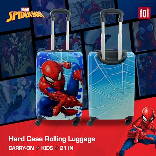 FUL Marvel Spider-Man Kids Suitcase for Boys and Girls | 21" Kids Carry On Luggage | Hardshell Rolling Suitcase with 360° Spinner Wheels | Airline Approved