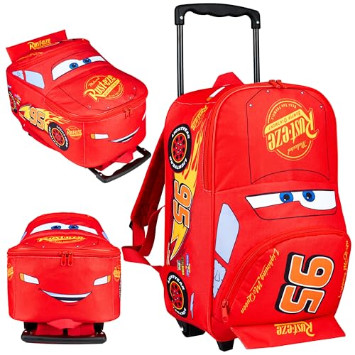 Disney Cars Lightning McQueen Carry-On Luggage with Wheels & Telescopic Handle for Kids 17”– 18.5L, Lightweight Travel Bag for Boys & Girls, Trips & Vacation Gifts