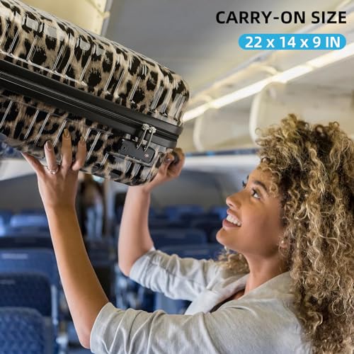 LARVENDER Luggage Sets 3 Piece, Hardside 20 IN Carry on Luggage Airline Approved PC+ABS Suitcase Set with Spinner Wheels TSA Lock, Lightweight Rolling Suitcase for Men and Women, Cheetah Print