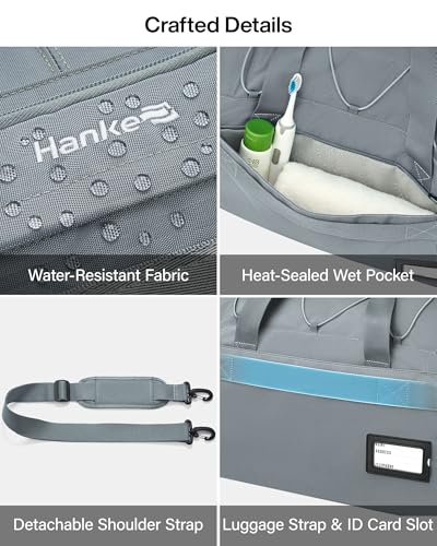 Hanke Gym Bag for Men Women, Expandable 45L-55L Large Capacity Travel Duffle Bag, 3-in-1 Weekender Backpack with Shoe Compartment & Wet Pocket, Durable Water-Resistant, Grey