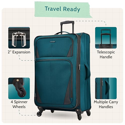 U.S. Traveler Aviron Bay Expandable Softside Luggage with Spinner Wheels, Teal, 3-Piece Set