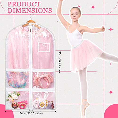 Nuenen 6pcs Garment Bags for Dance Costume Clothing Bags Hanging Clothes Clear Dance Garment Carrier for Dancers with 5 Zipper Pockets Closet Hanging Clothes Cover (White)