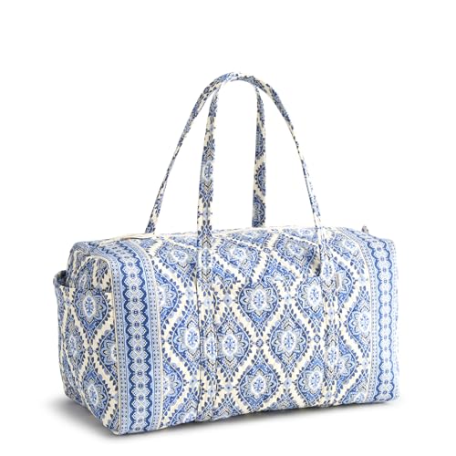 Vera Bradley Women's Premium Cotton Large Original Duffel Bag – Carry On Weekender Travel & Gym Bag – Cambridge Blues, 58L