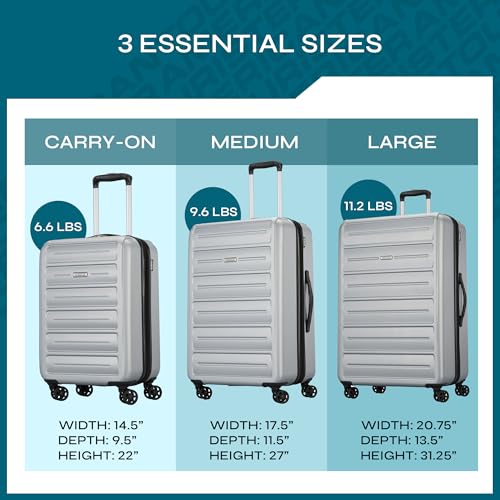 American Tourister Westridge Hardside Luggage Set with Spinner Wheels, Silver, 3PC SET (CO/M/L)