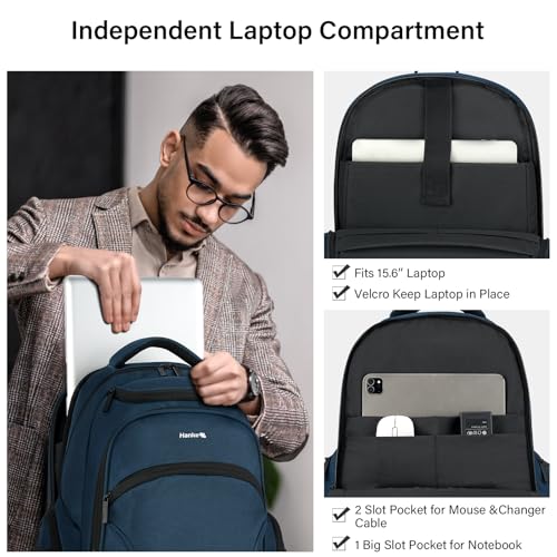 Hanke Carry-on Travel Backpack for Men Women - 18 Inch Travel Backpack Flight Approved Personal Item Size, TSA Lightweight College Large Backpack Fits 15.6" Laptop,with Luggage Strap(Navy Blue)