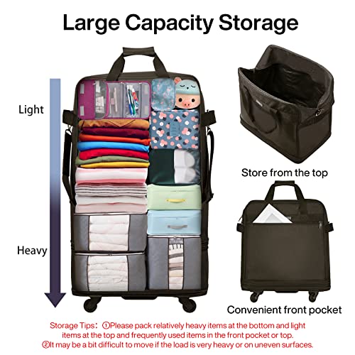 Hanke Suitcases with Wheels Expandable Foldable Luggage Bag Suitcase Collapsible Rolling Travel Bag Duffel Bag for Men Women Lightweight Suitcases without Telescoping Handle, Coffee