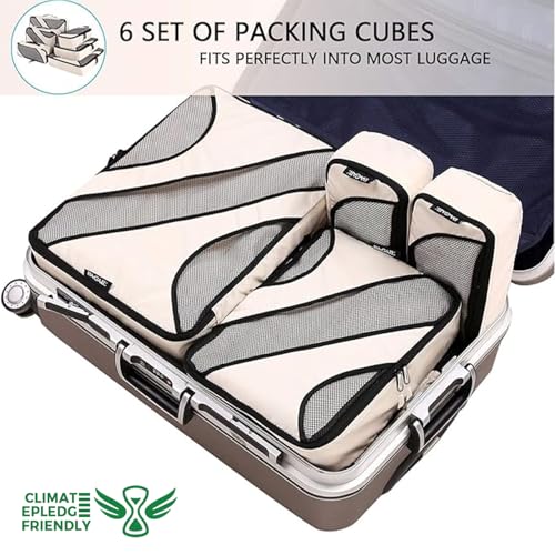 BAGAIL 6 Set Packing Cubes,Travel Luggage Packing Organizers(6Set Beige)