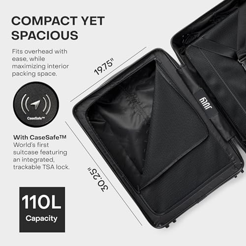 July Checked Plus with CaseSafe - 28.75" Built in Tracking, Airline Approved Check In Luggage with Wheels, Rolling Suitcase for Men & Women - Silent Spinner Wheels, Y-Strap - Moss