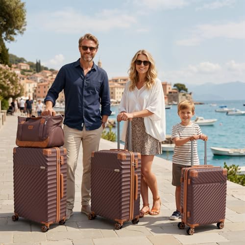 Cosbarn Luggage Sets 5 Piece with TSA Lock Spinner Wheels, Unisex Hard Case ABS Suitcase Set, Hardshell Lightweight Waterproof Travel Hardside Suitcases with Wheels for Women Men, Burgundy