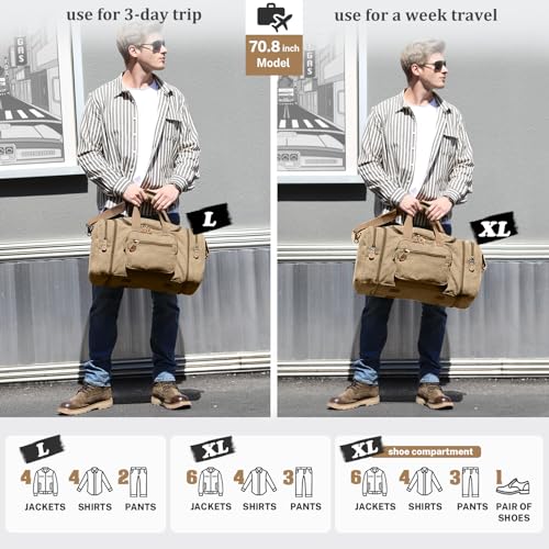Gonex Canvas Duffle Bag for Travel 60L Duffel Overnight Weekend Bag(Coffee)