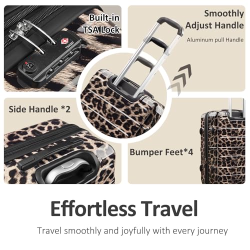 VIVIcity Cheetah Print Carry on Luggage 22x14x9 Airline Approved, Expandable 20 Inch Hardside Suitcase with Wheels TSA Lock, PC+ABS Lightweight Carry on Suitcases for Women