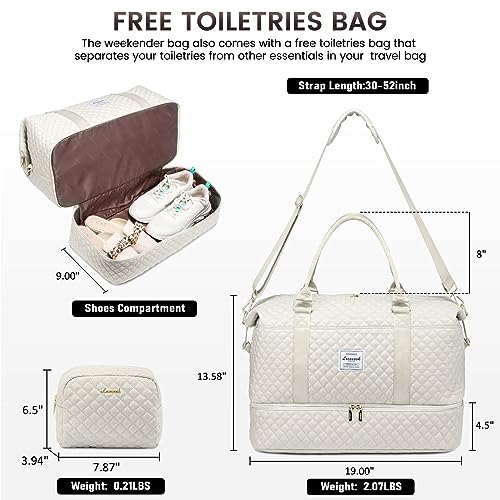 LOVEVOOK Travel Duffle Bag, Weekender Bags for Women with Shoe Compartment, Carry on Overnight Bag with Toiletry Bag, Gym Duffel Bag with Wet Pocket, Hospital Bags for Labor and Delivery, Beige