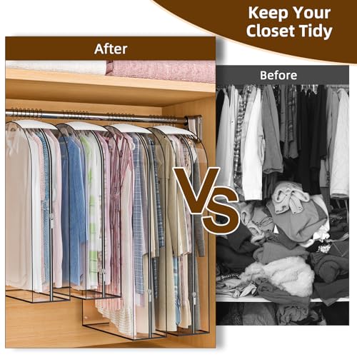 Jollygleam Upgraded Thickened Clear Garment Bags for Hanging Clothes 4 Packs (40 & 50 inch), 10“ Gusseted Clothes Hanging Storage Bags for Closet, Shirts, Coats, Dresses