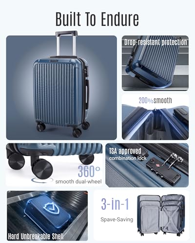 LIGHT FLIGHT Luggage Sets, Durable Hard Shell 3 Piece Set Suitcase with Spinner Wheels, Hardside Lightweight Luggage set with TSA Lock, Large Travel Luggage Set (20" 24" 28"), Horizon Cyan