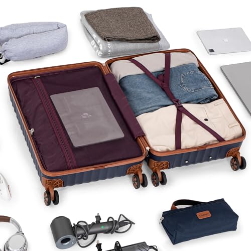 Cosbarn Luggage Sets 5 Piece with TSA Lock Spinner Wheels, Unisex Hard Case ABS Suitcase Set, Hardshell Lightweight Waterproof Travel Hardside Suitcases with Wheels for Women Men, Dark Blue