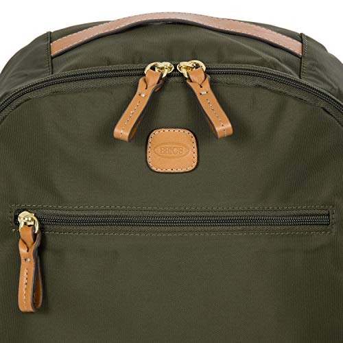 Bric’s X-Travel City Backpack 13 Inch, Lightweight Designer Daypack with Leather Trim, Large Compartments, Padded Straps and Trolley Sleeve for Everyday or Travel Use - Olive