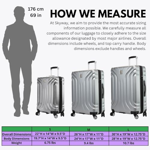 Skyway Nimbus 4.0 Expandable, Durable Hardside, 4 Wheel Spinner, Lightweight Suitcase, Unisex, Stylish, Shiny Silver, Checked-Medium 24-Inch