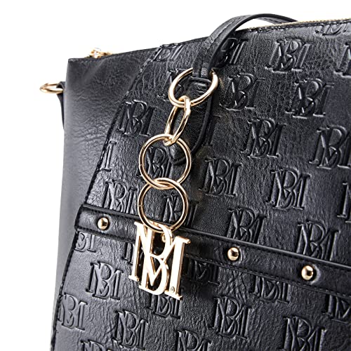 Badgley Mischka Caroline Weekender Travel Bag for Women, Vegan Leather Duffel Tote with Trolley Sleeve, Monogram Design, Carry On Overnight Bag (Black)