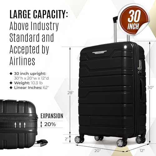 Gabbiano Unbreakable Hardshell PP Luggage Set Extra Large with 8 Wheels Thick Shell Multi Layer PP (Black, Large Checked 30 Inch)