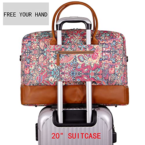 Pretty Colorful Travel Duffel Weekender Bag Overnight Bag Carry On with Shoe Compartment for Women HB-10 (HS)