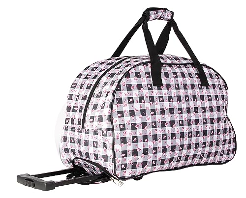 Betsey Johnson Designer Carry On Luggage Collection - Lightweight Pattern 22 Inch Duffel Bag- Weekender Overnight Business Travel Suitcase with 2- Rolling Spinner Wheels (Gingham Roses)