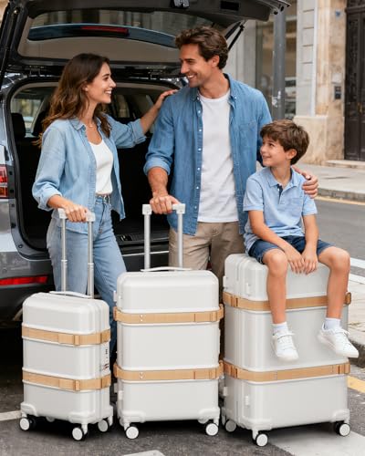 Joyway Luggage Sets 3 Piece with Spinner Wheels, Hardside Suitcase Set with TSA Lock and YKK Zipper for Travel, 20" Expandable Carry On, 24" and 28" Suitcases, White