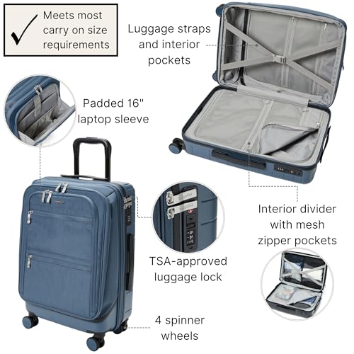 Baggallini Set Wave 22” 4 Wheel Hybrid Carry-On Luggage - Lightweight Carry On Suitcase with Wheels
