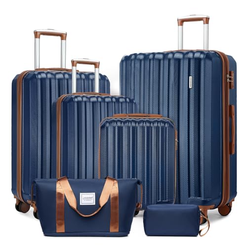 LARVENDER Luggage Set 6 Piece Large Suitcases with Wheels, Suitcase Set ABS Hard Shell Luggage Sets with Spinner Wheels, Carry On Luggage TSA Lock Travel Luggage for Men Women(Navy Blue)