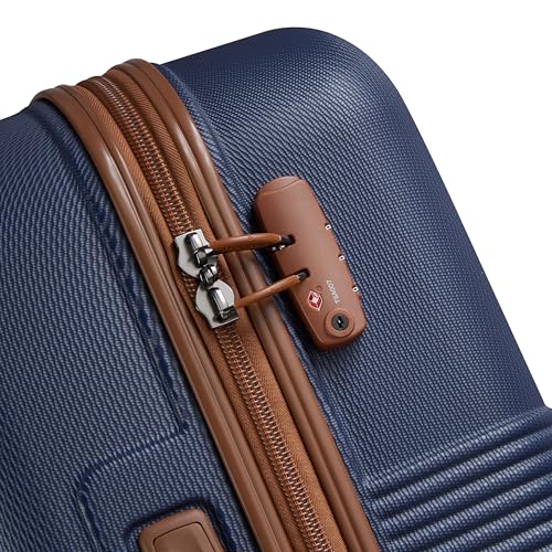 DELSEY PARIS Flanerie SE - Hardside Carry-On Luggage 19 Inch - 360° Dual Spinner Wheels - TSA Lock - Lightweight Polycarbonate Travel Suitcase with Vegan Leather, Navy