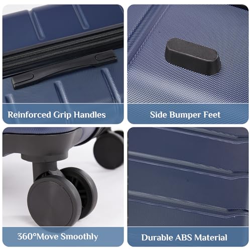 OLIXIS 3-Piece Luggage Set, Carry On Suitcases with Spinner Wheels, Expandable Travel Luggage with TSA Approved Lock & ABS Hard Shell, Blue, 20/24/28 Inch