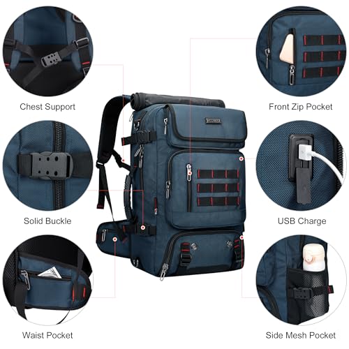 WITZMAN Carry on Travel Backpack for Men Women Airline Approved Convertible Nylon Duffle Backpack Luggage Bag (B682 Blue)
